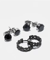Ed Hardy Stainless Steel Black Stud & Hoop 3-Pack Earring Set
