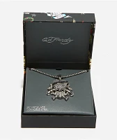 Ed Hardy Stainless Steel Heart & Skull Silver Chain Necklace