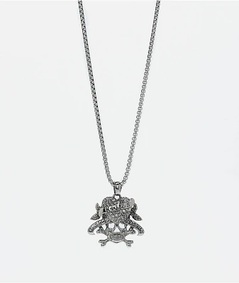 Ed Hardy Stainless Steel Heart & Skull Silver Chain Necklace