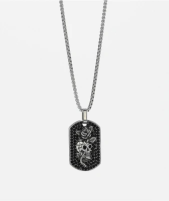 Ed Hardy Stainless Steel Skull Dog Tag Silver Chain Necklace