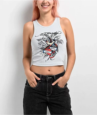 Ed Hardy Swallow Arctic Blue Crop Tank Top