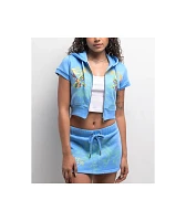 Ed Hardy Swallows Sky Blue Short Sleeve Crop Zip Hoodie