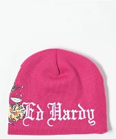 Ed Hardy Tiger Crown Hot Pink Beanie