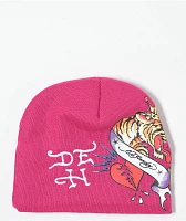 Ed Hardy Tiger Crown Hot Pink Beanie