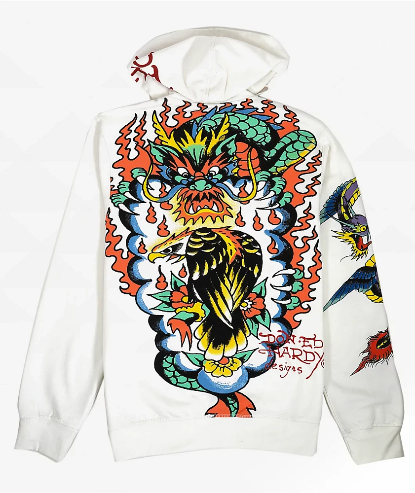 Ed Hardy Tiger Dragon Ivory Zip Hoodie