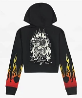 Ed Hardy Tiger Flame Black Crop Zip Hoodie