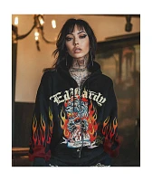 Ed Hardy Tiger Flame Black Crop Zip Hoodie