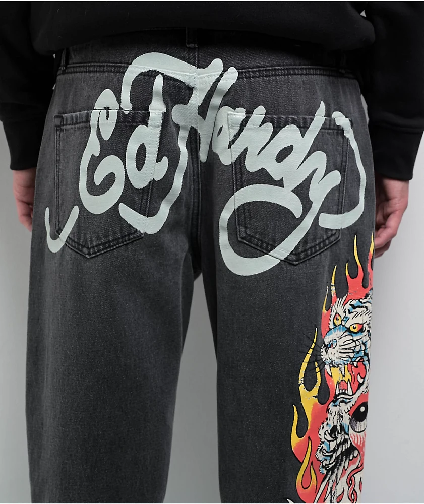 Ed Hardy Tiger Flame Black Wash Jeans