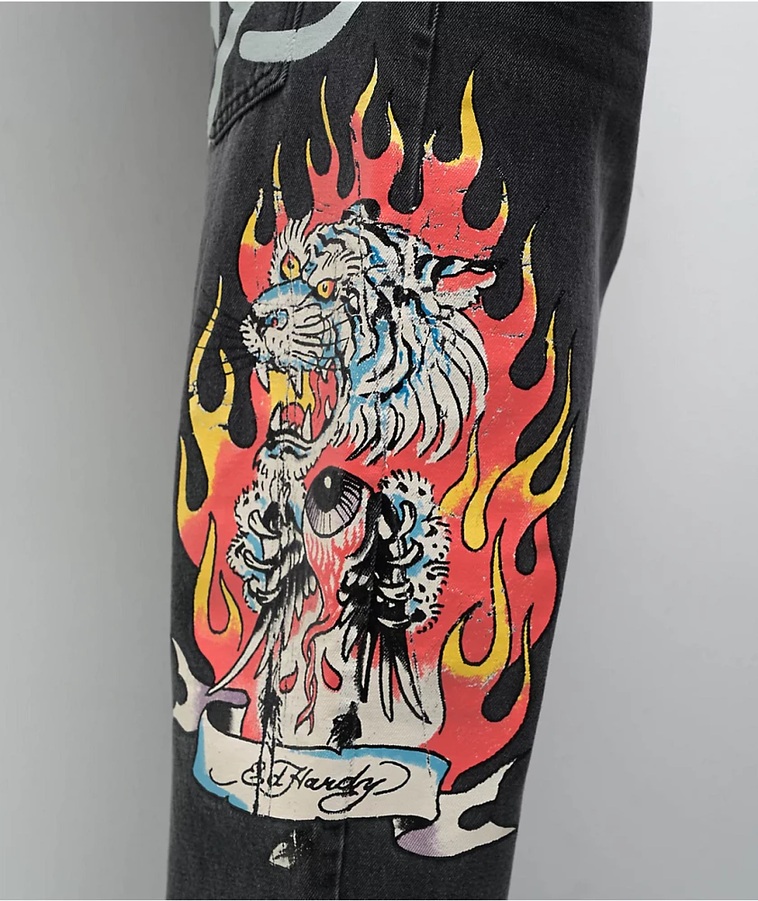 Ed Hardy Tiger Flame Black Wash Jeans