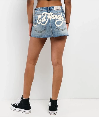 Ed Hardy Tiger Flowers Medium Wash Cutoff Mini Skirt