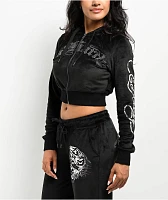 Ed Hardy Tiger Head Black Velour Crop Zip Hoodie