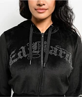 Ed Hardy Tiger Head Black Velour Crop Zip Hoodie