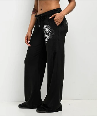 Ed Hardy Tiger Head Black Velour Sweatpants