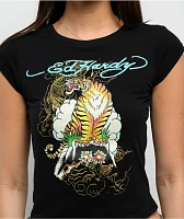 Ed Hardy Tiger Mountain Black Cap Sleeve T-Shirt