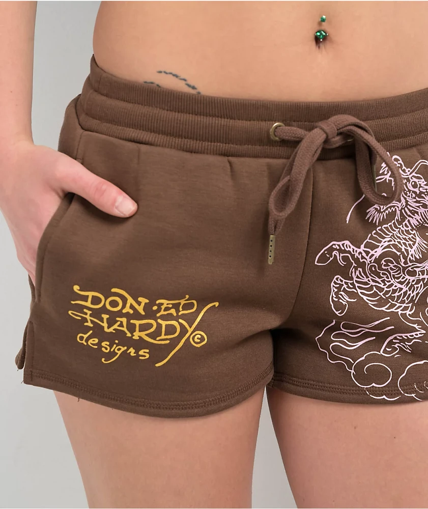 Ed Hardy Tiger Mountain Brown Sweat Shorts