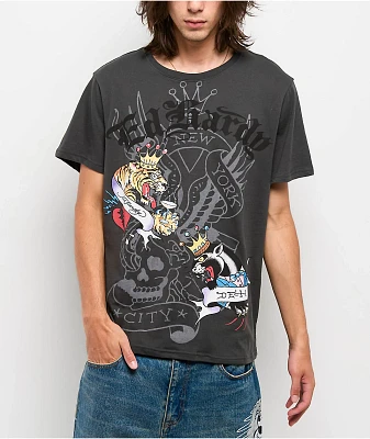 Ed Hardy Tiger Panther Charcoal T-Shirt