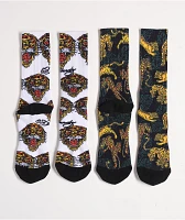 Ed Hardy Tiger White & Black 2-Pack Crew Socks