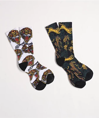 Ed Hardy Tiger White & Black 2-Pack Crew Socks