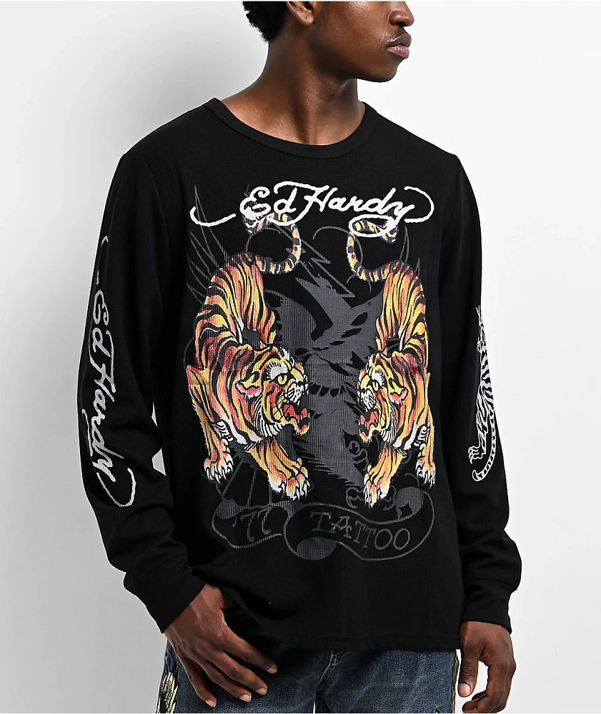 Ed Hardy Tigers Black Thermal Long Sleeve T-Shirt