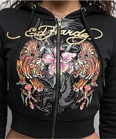 Ed Hardy Tigers Orchid Black Crop Zip Hoodie