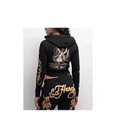 Ed Hardy Tigers Orchid Black Crop Zip Hoodie