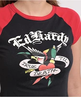 Ed Hardy True Eagle Raglan Black & Red Crop T-Shirt