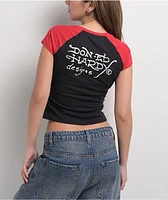 Ed Hardy True Eagle Raglan Black & Red Crop T-Shirt