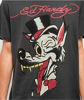 Ed Hardy Wolf Head Rhinestone Charcoal T-Shirt