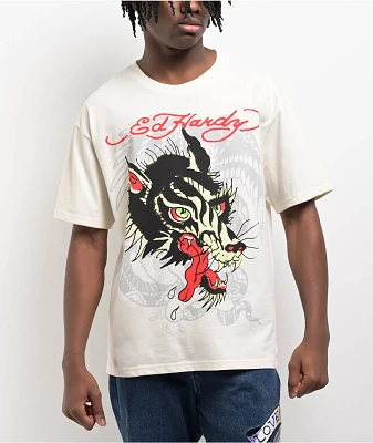 Ed Hardy Wolf Head Vintage Ivory T-Shirt