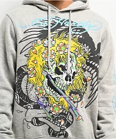 Ed Hardy Yellow Hair Skull Grey Hoodie