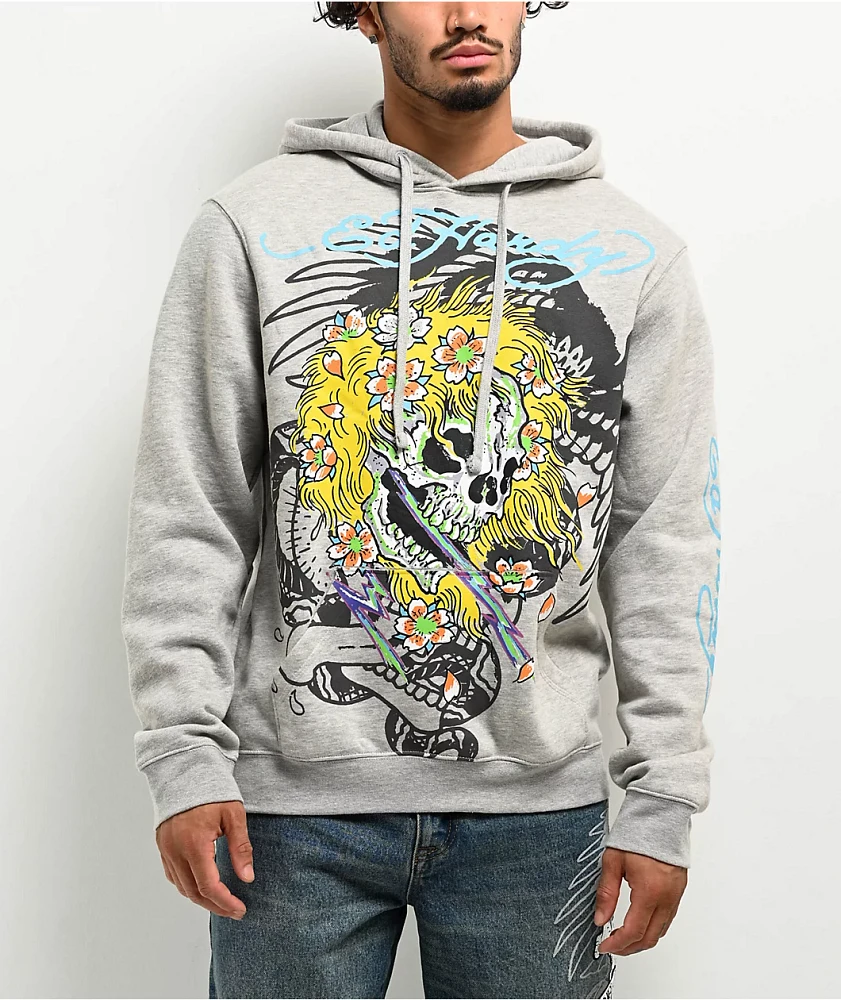 Ed Hardy Yellow Hair Skull Grey Hoodie