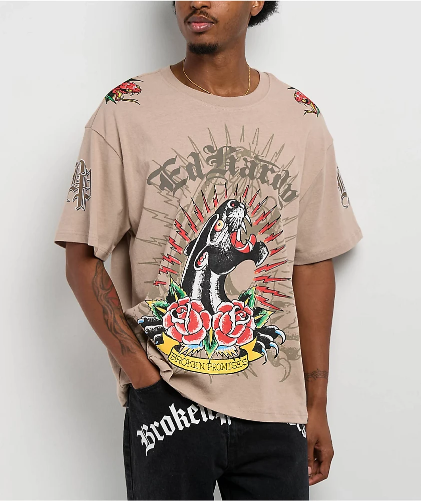 Ed Hardy x Broken Promises Love Scars Beige T-Shirt