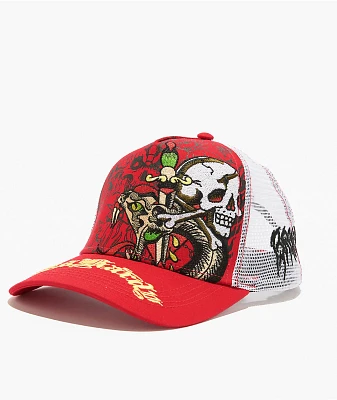 Ed Hardy x Broken Promises Blood Ties Red & White Trucker Hat
