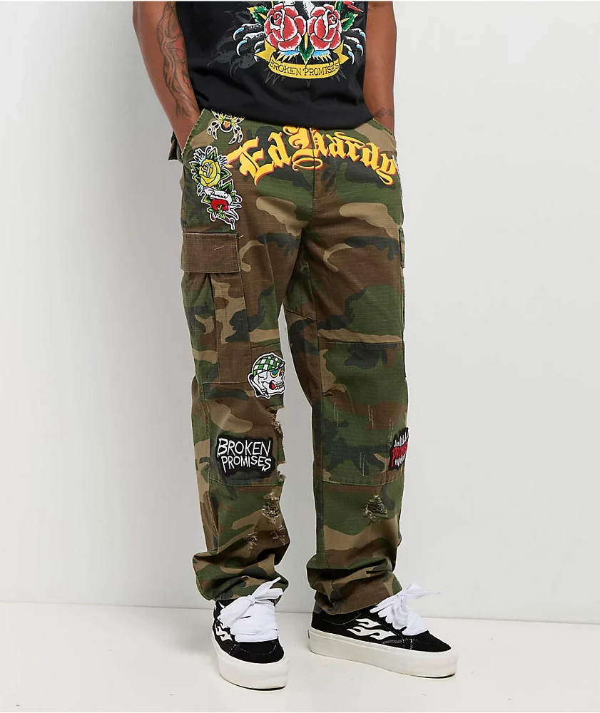 Ed Hardy x Broken Promises Chaos Camo Baggy Fit Cargo Pants