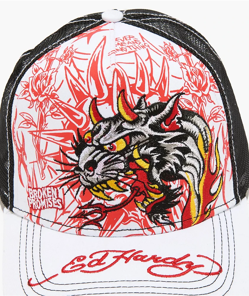 Ed Hardy x Broken Promises Forever Fades White & Black Trucker Hat