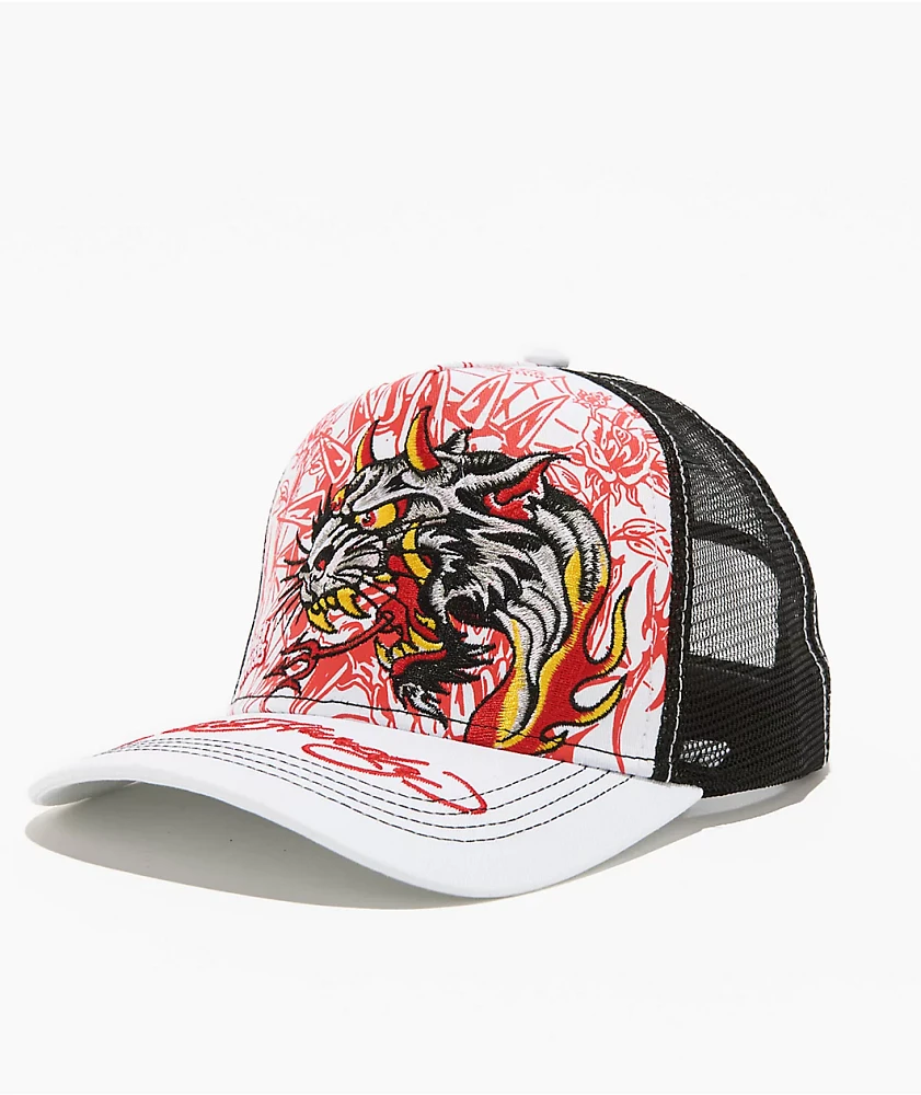 Ed Hardy x Broken Promises Forever Fades White & Black Trucker Hat