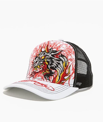 Ed Hardy x Broken Promises Forever Fades White & Black Trucker Hat