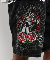 Ed Hardy x Broken Promises Love Scars Black Denim Shorts