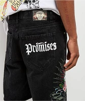 Ed Hardy x Broken Promises Love Scars Black Denim Shorts