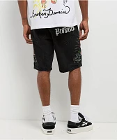 Ed Hardy x Broken Promises Love Scars Black Denim Shorts