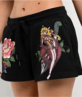 Ed Hardy x Kim Petras Dagger Girl Black Sweat Shorts