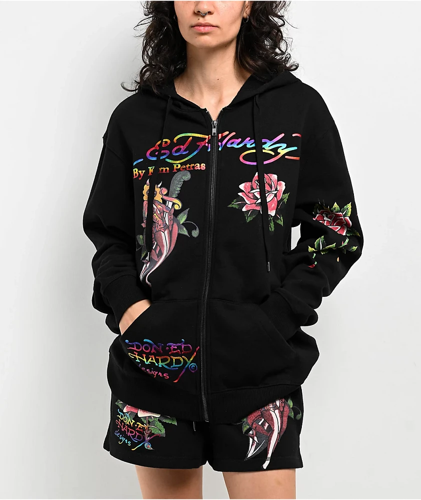 Ed Hardy x Kim Petras Dagger Girl Black Zip Hoodie