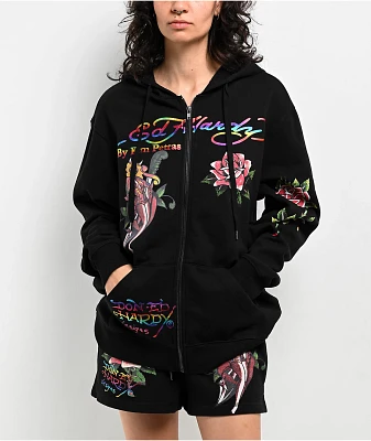 Ed Hardy x Kim Petras Dagger Girl Black Zip Hoodie