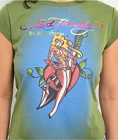 Ed Hardy x Kim Petras Dagger Girl Green Crop T-Shirt