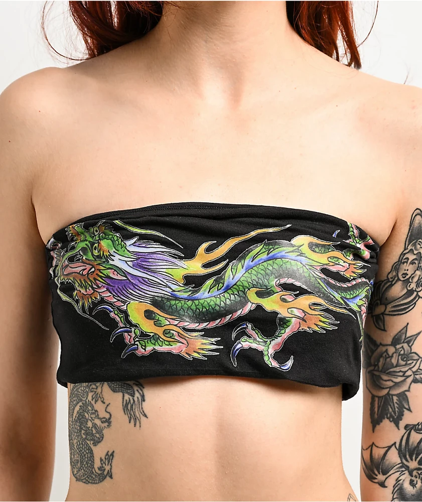 Ed Hardy x Kim Petras Dragon Black Crop Tube Top