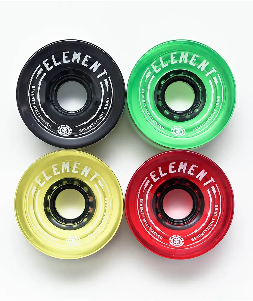 Element Rasta 70mm 78a Red, Yellow, Black & Green Cruiser Wheels