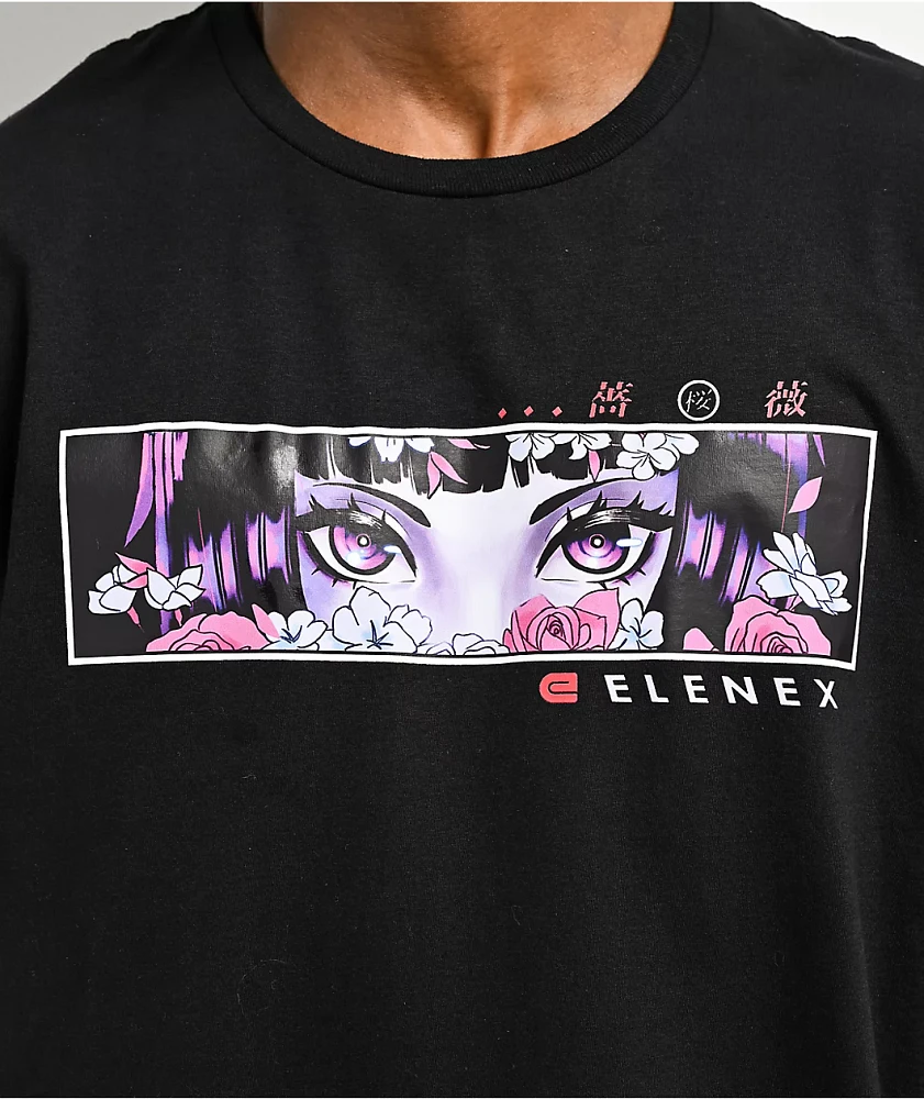 Elenex Cherry Rose Black T-Shirt