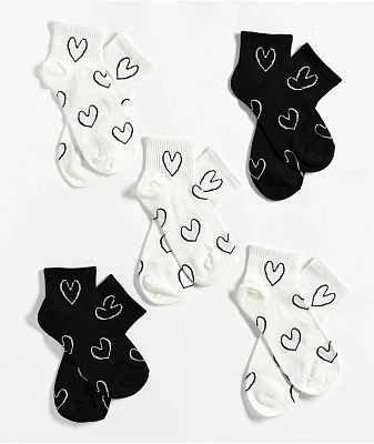 Ella Shea 5 Pack Heart Black & White Ankle Socks