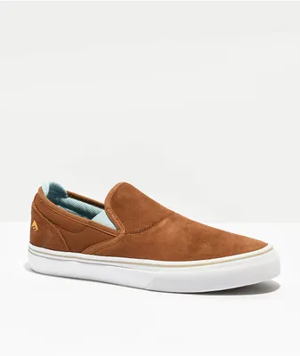 Emerica Wino G6 Brown & Blue Slip-On Skate Shoes