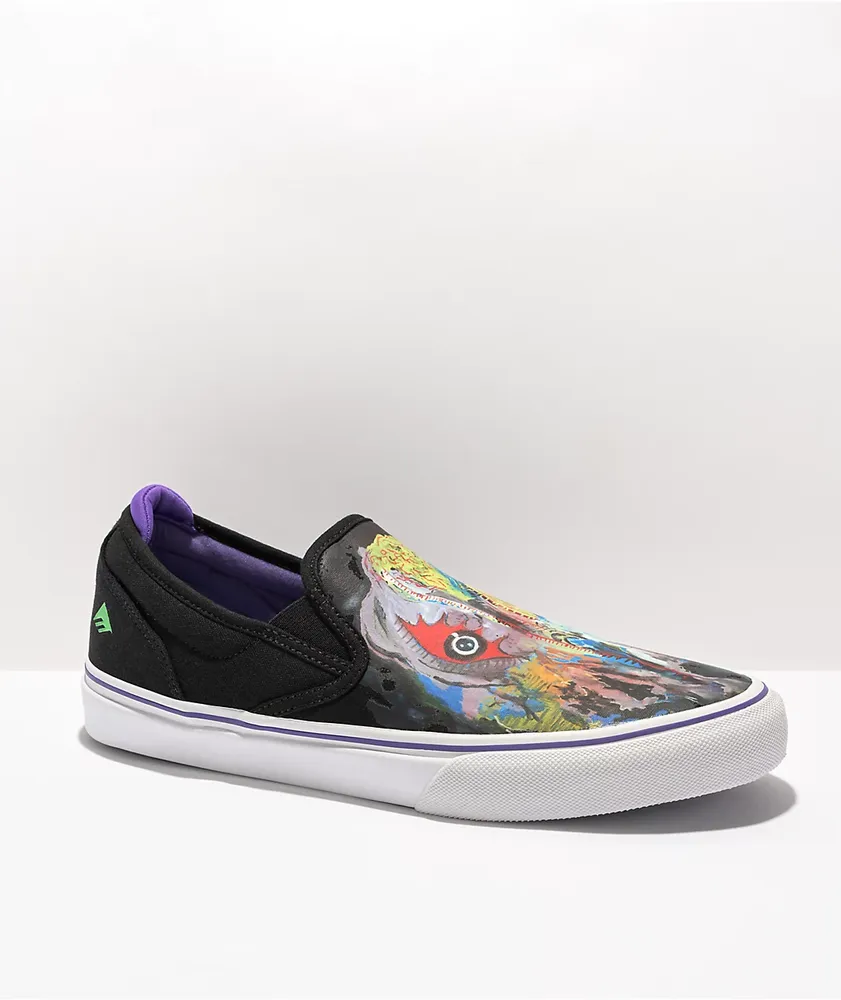 Emerica x Dinosaur Jr. Wino G6 Black & Purple Slip-On Skate Shoes